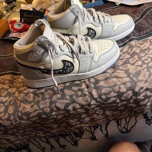 Dior Jordan Gray and Cream High-Top Sneakers